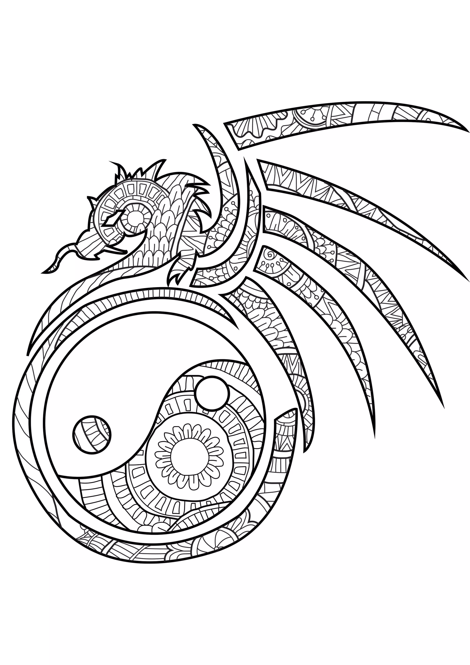 The spiritual dragon (Printable Coloring Page for adults)
