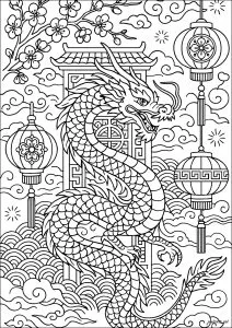 Dragon and lanterns for Chinese New Year