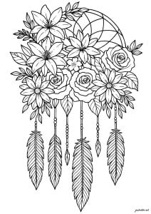 Floral dream intertwined with feathers