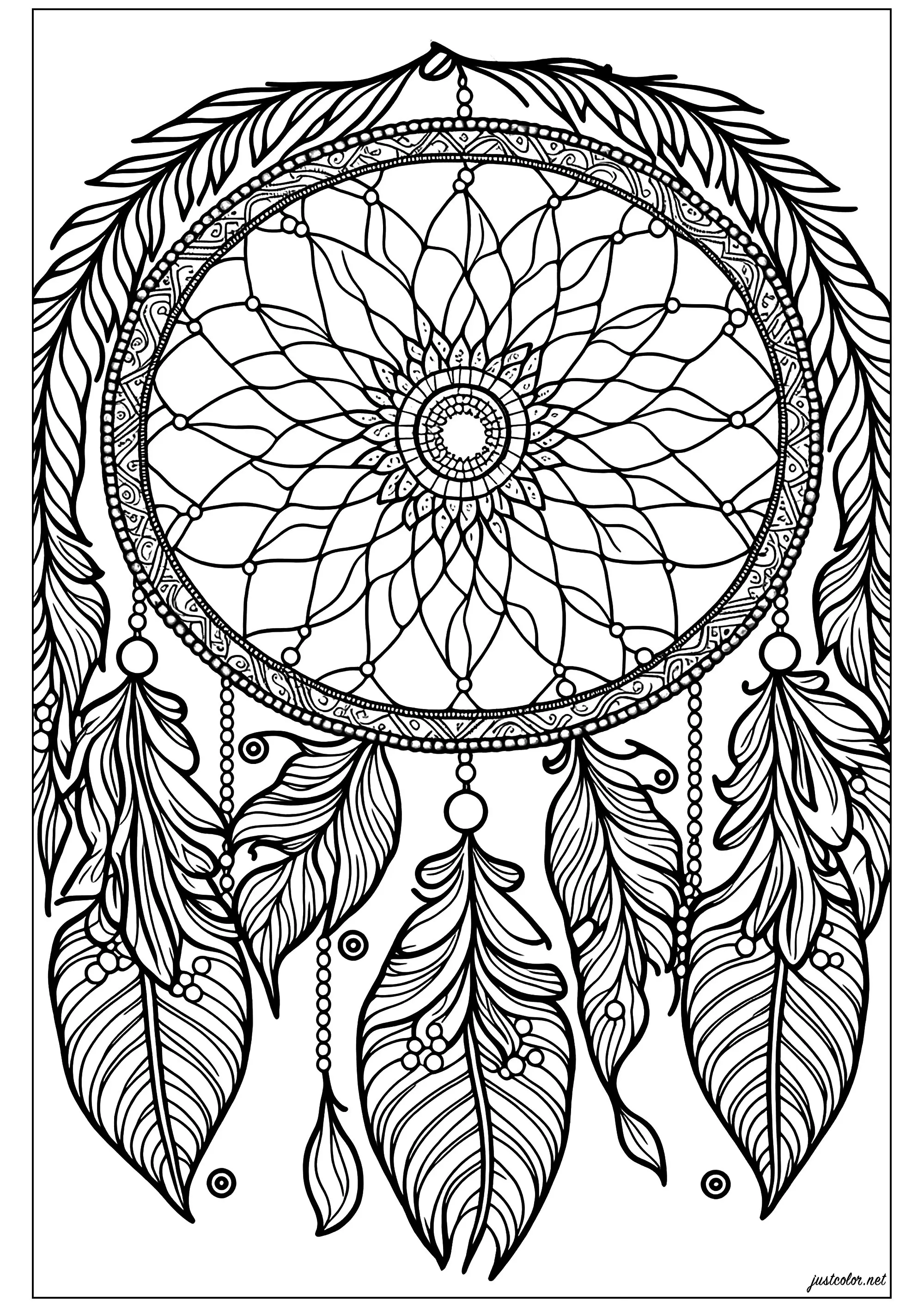 Complex dreamcatcher (Printable Coloring Page for adults)