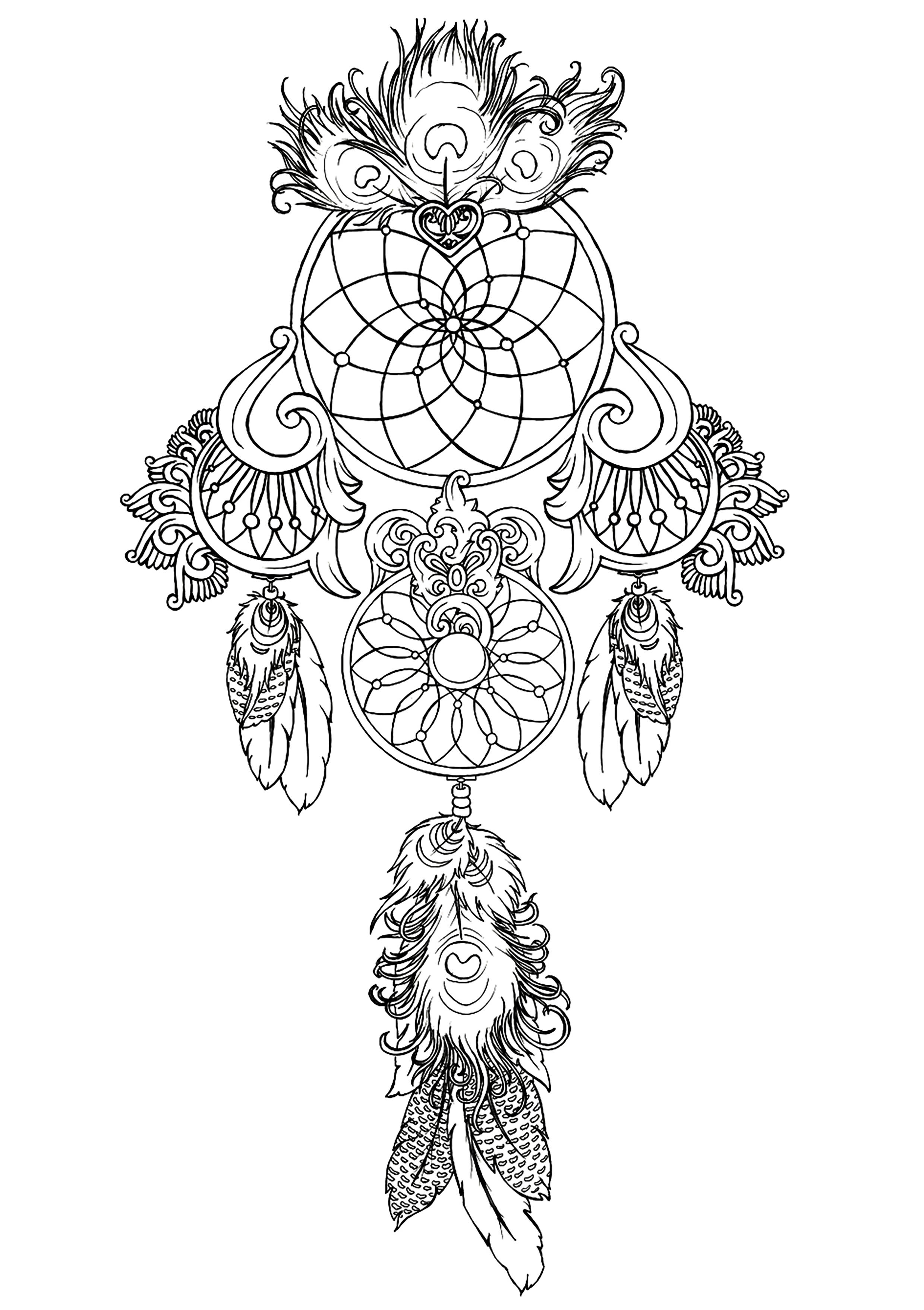 Coloring page of a magnificent dreamcatcher