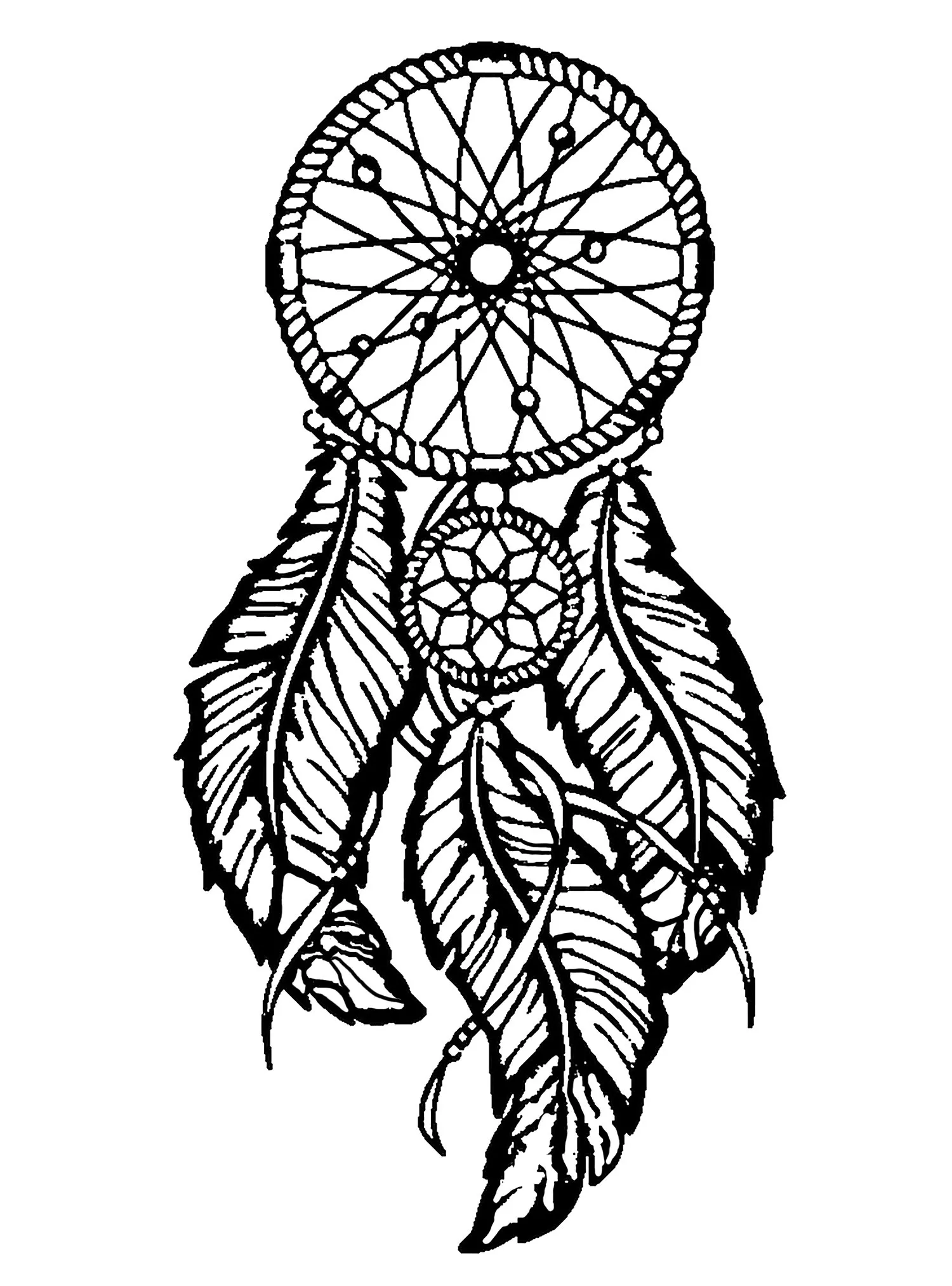 Dreamcatcher big feathers (Printable Coloring Page for adults)