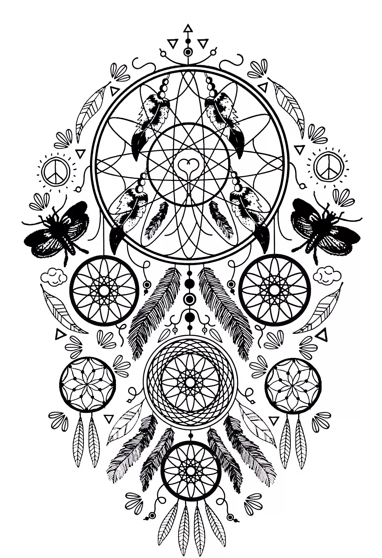 Incredible dreamcatcher (Printable Coloring Page for adults)