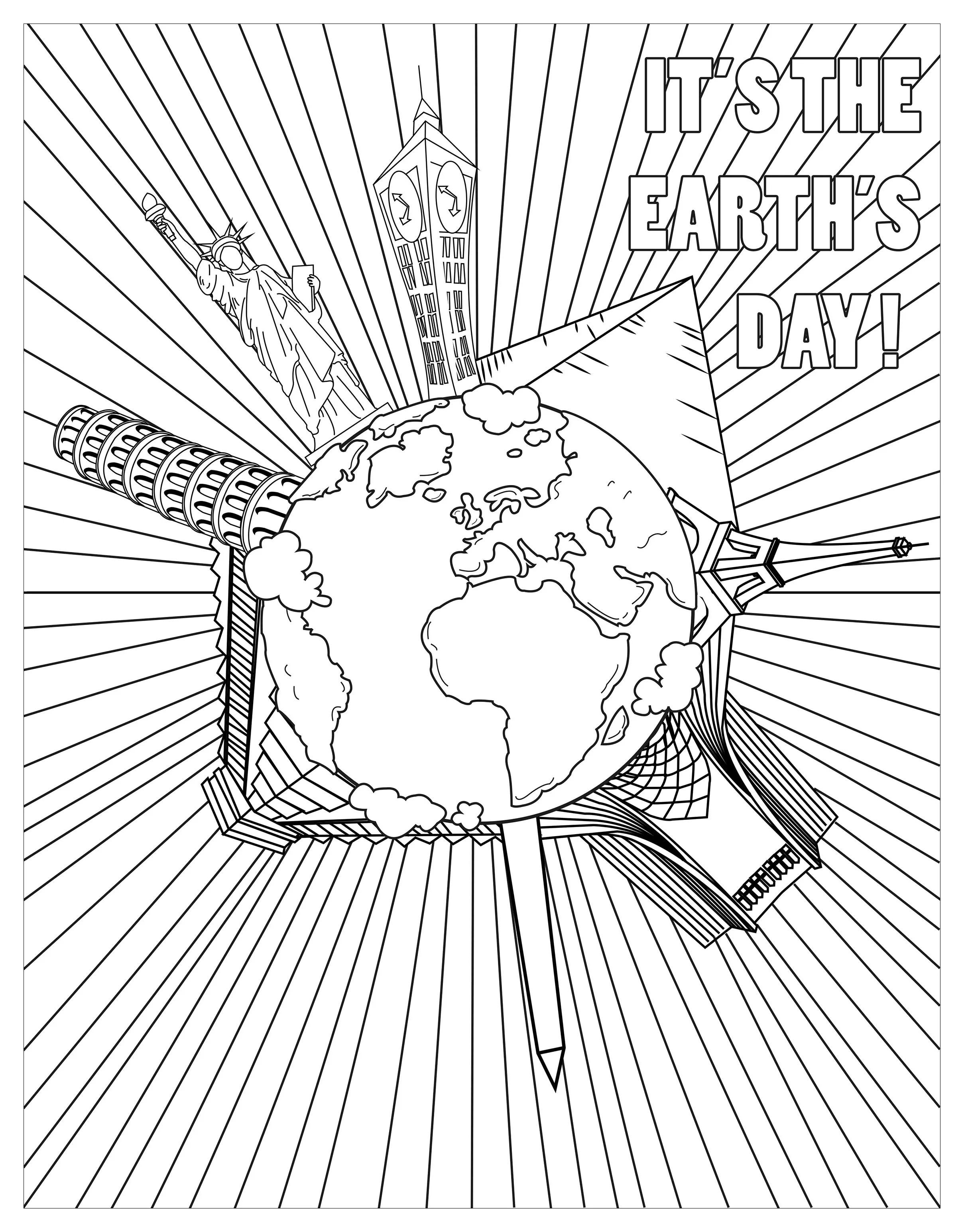 Earth-day-monuments (Printable Earth Day Coloring Page for adults)