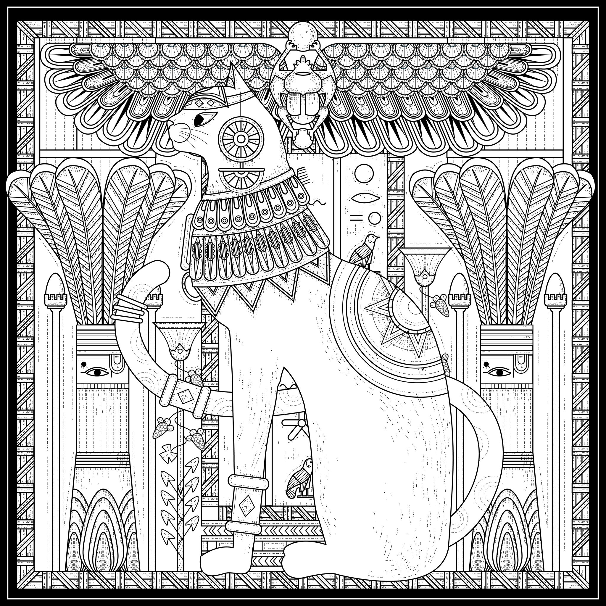 Egypt cat egyptian style and symbols - Egypt Adult Coloring Pages