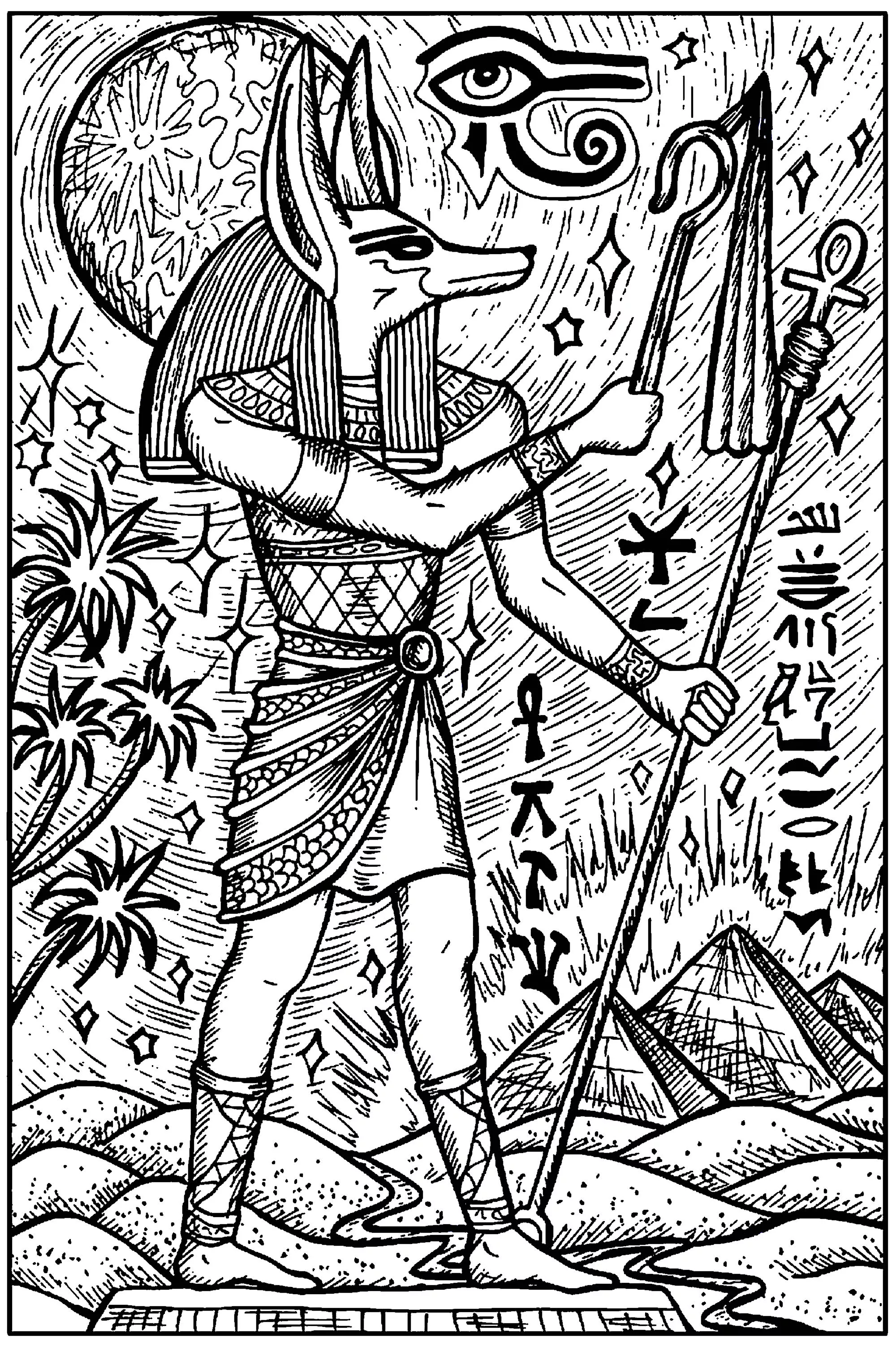 Anubis by vera petruk (Printable Egypt & Hieroglyph Coloring Page for adults)