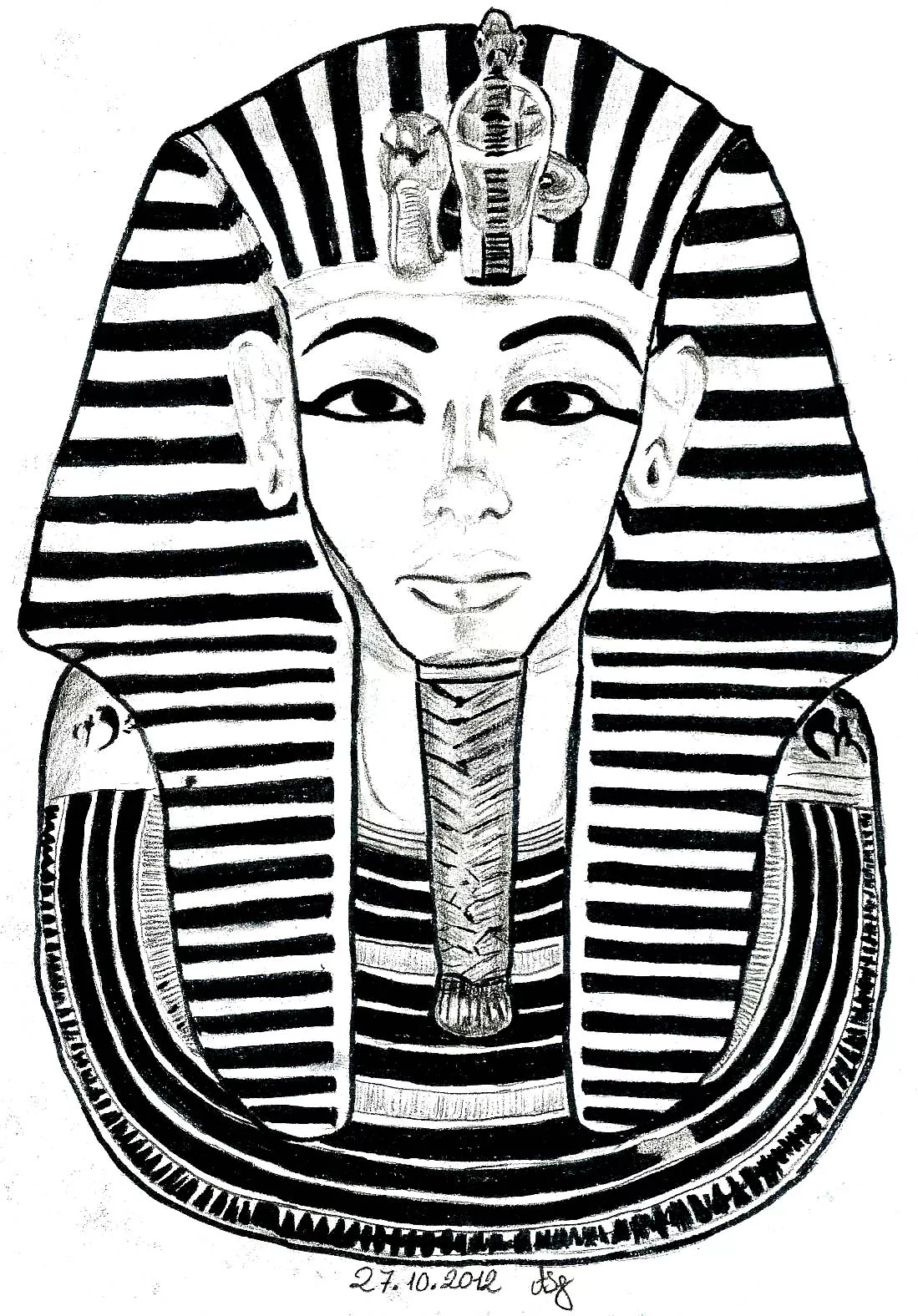 Tutankhamon, 11th Pharaon of the XVIIIth Dynasty (Printable Egypt & Hieroglyph Coloring Page for adults)