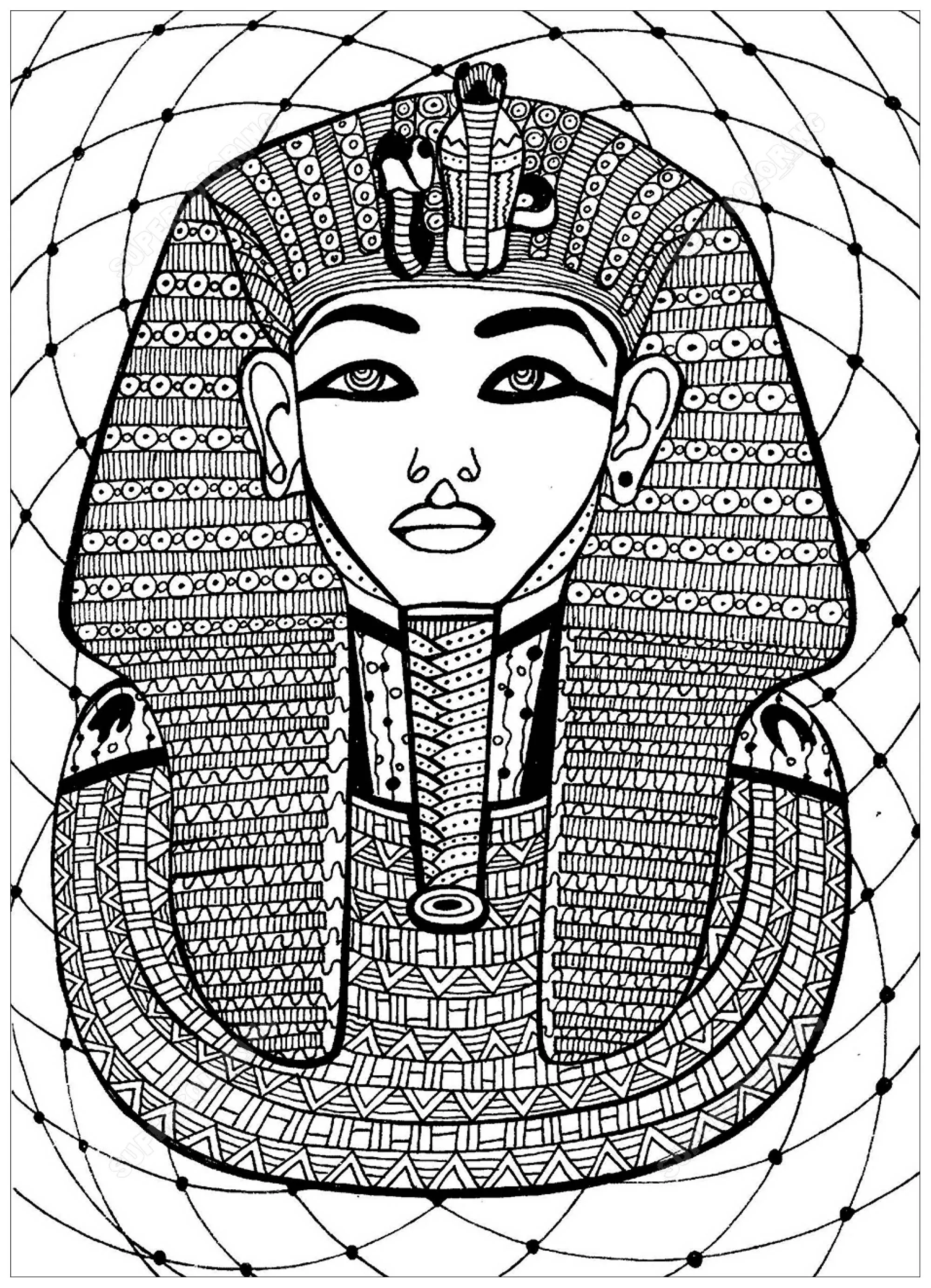 Head Crowns from Ancient Egypt (Printable Egypt & Hieroglyph Coloring Page for adults)