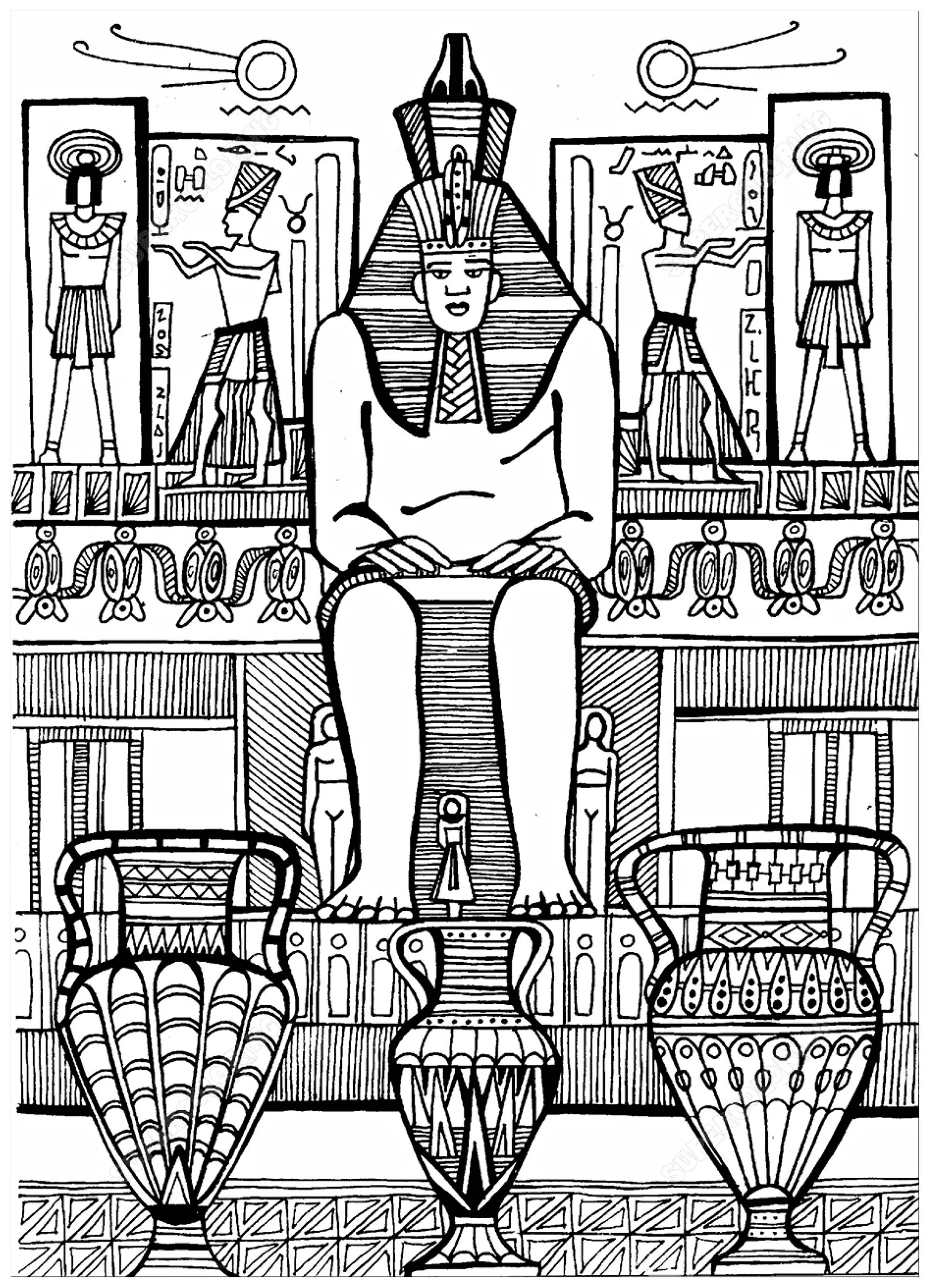The abu simbel temples (Printable Egypt & Hieroglyph Coloring Page for adults)