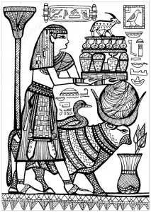 Coloring priest and sacred animals of ancient egypt
