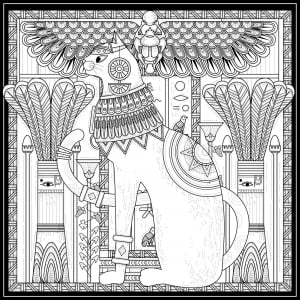 Coloring adult egypt cat egyptian style and symbols by kchung