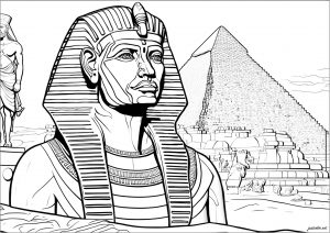Pharaoh in front of pyramid