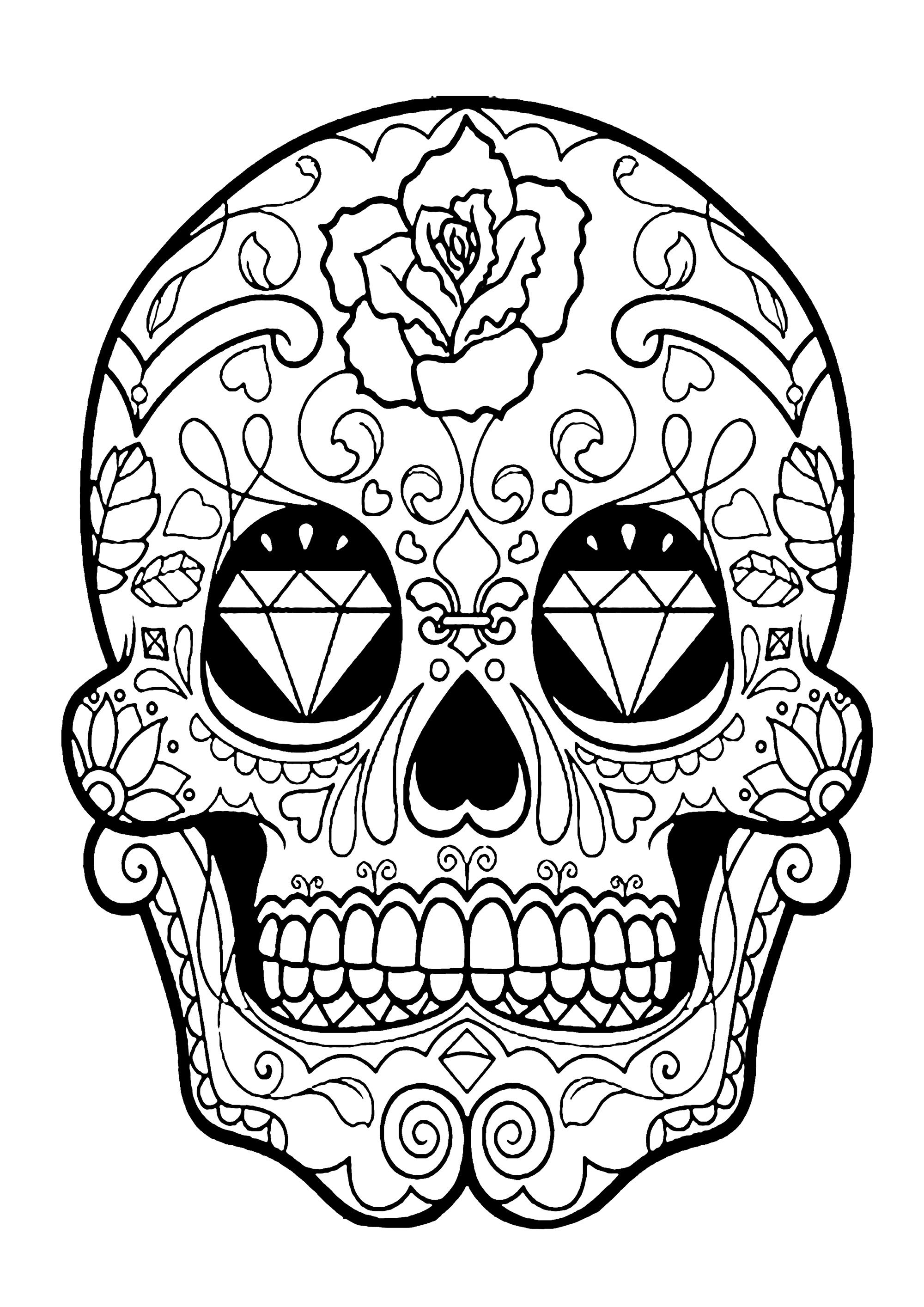 El Día de los Muertos / Day of the dead coloring page : Skull - 5, Artist : Art. Isabelle