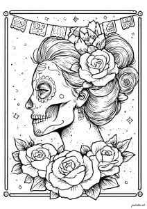 Mystical beauty in profile (El Día de los Muertos Coloring Page)