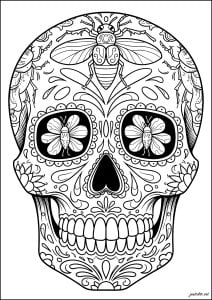 Skull with abstract motifs and moth