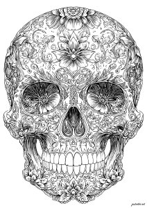 Floral symphony on a skull (El Día de los Muertos Coloring Page)