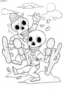 Dancing skeletons (El Día de los Muertos Coloring Page)