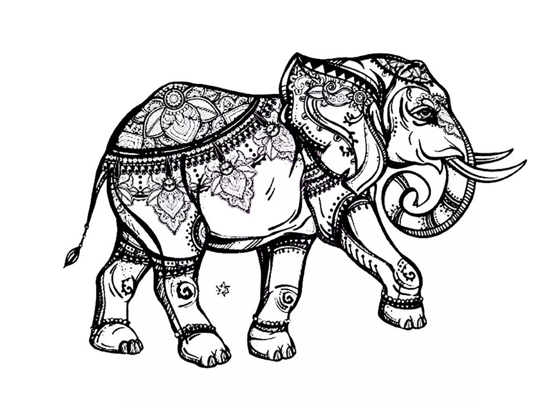 Elegant elephant (Printable Coloring Page for adults)
