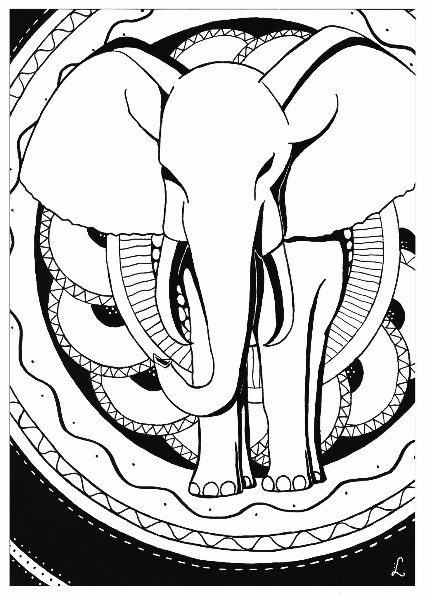 coloring page elephant indian style