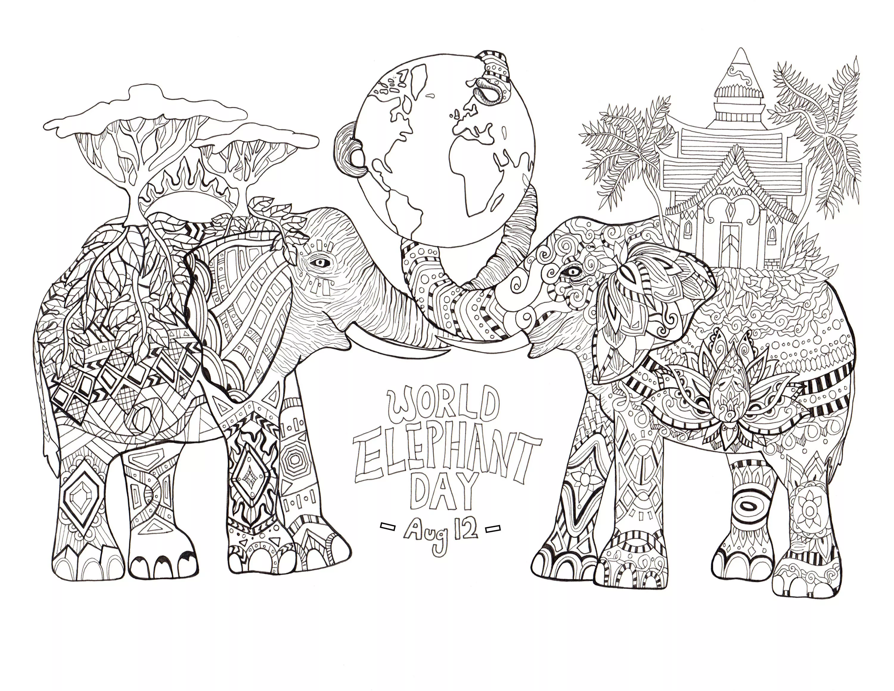 World Elephant Day (Printable Coloring Page for adults)