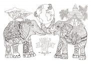 Elephants Coloring Pages for Adults
