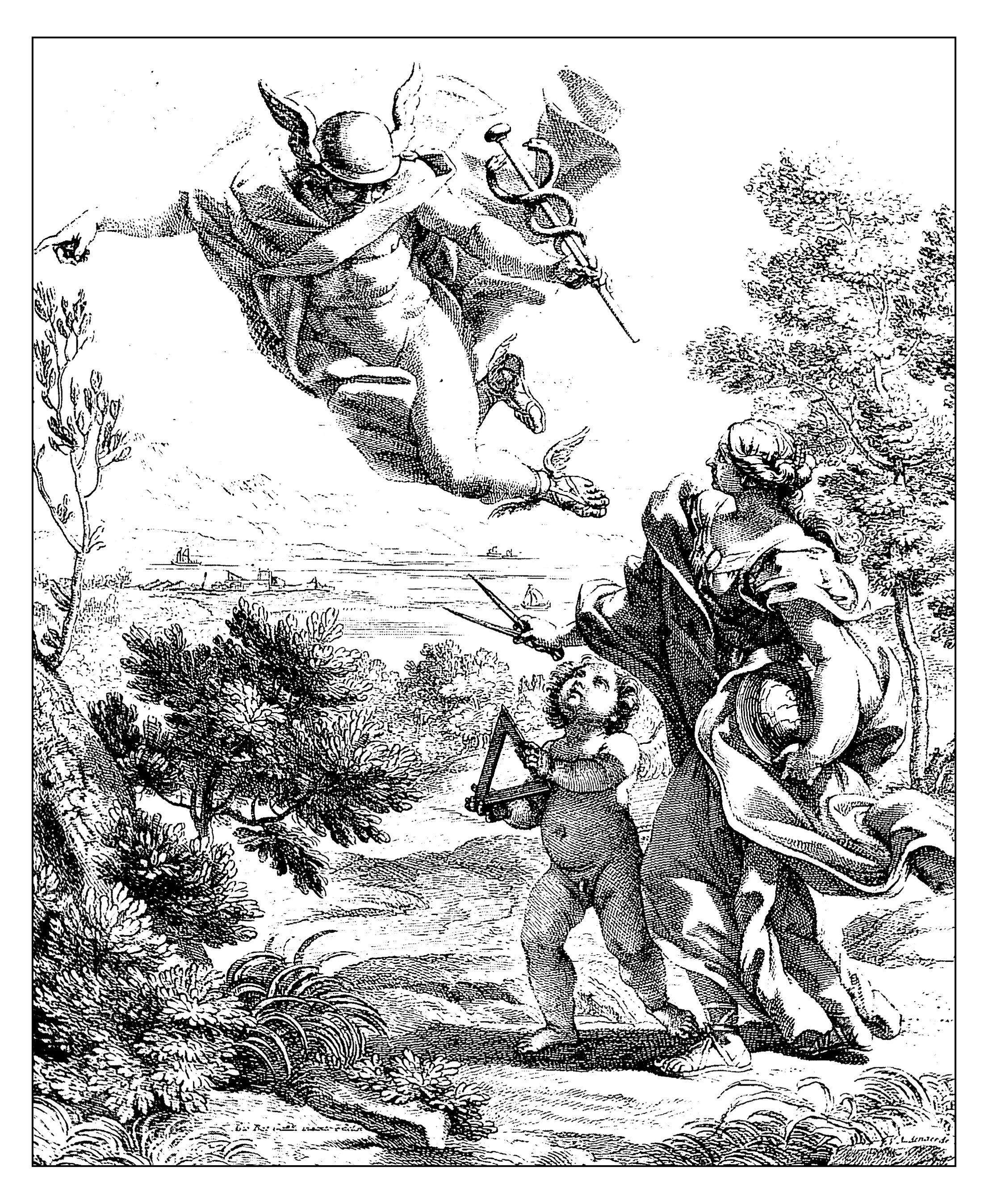 Allegory of geography, engraving by Giovan Battista