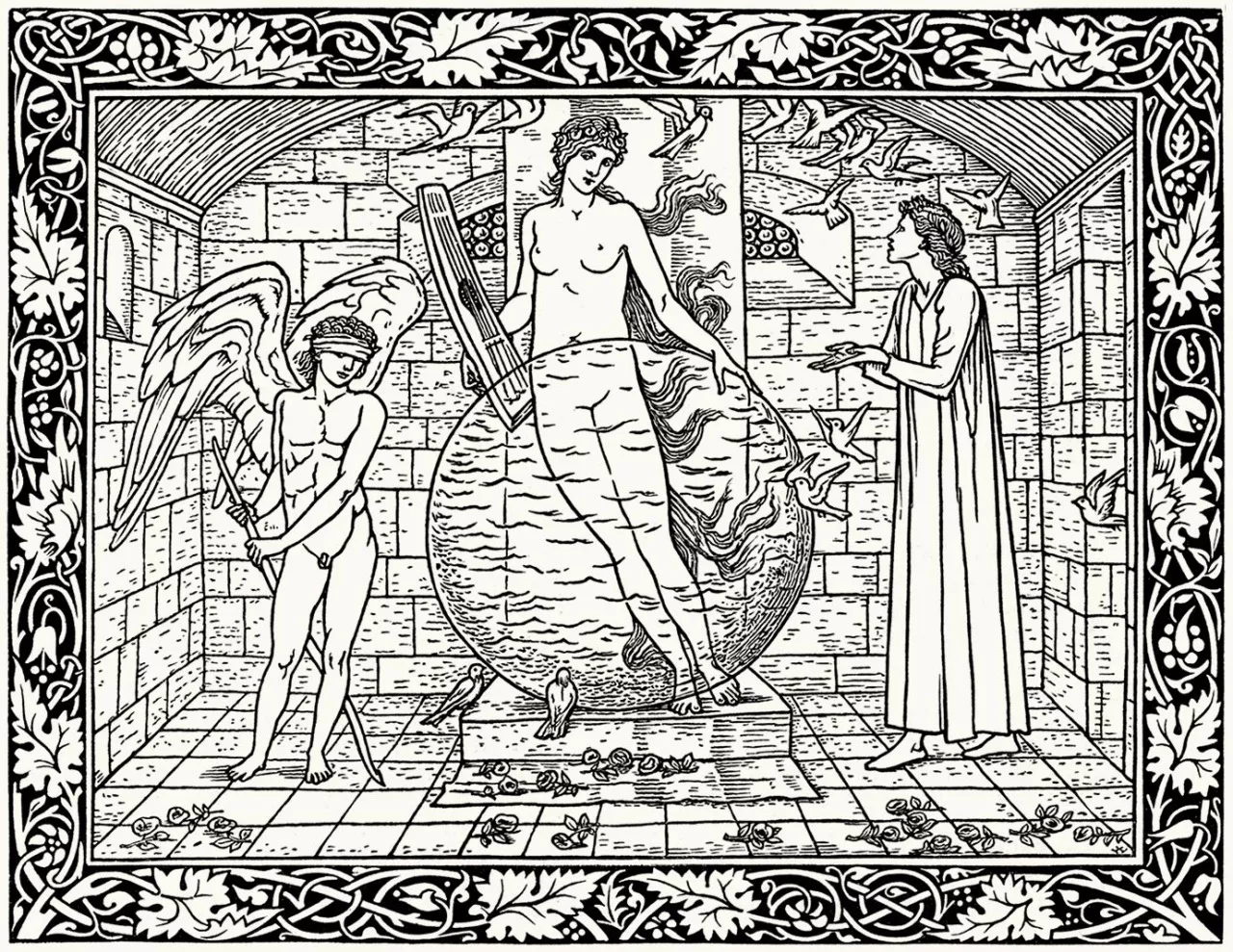 Drawing by Edward Burne (Printable Engraving Coloring Page for adults)