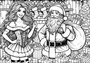 Santa and a beautiful woman dressed like him