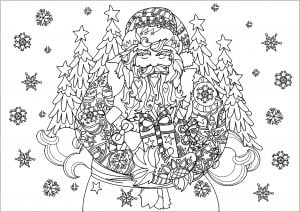 Santa Claus With Gifts And Trees