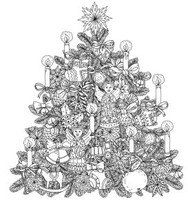 Coloring adult christmas tree with ornaments by mashabr
