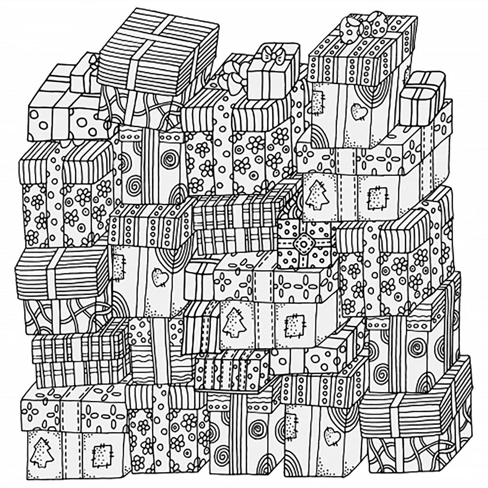 Christmas gifts (Printable Coloring Page for adults)