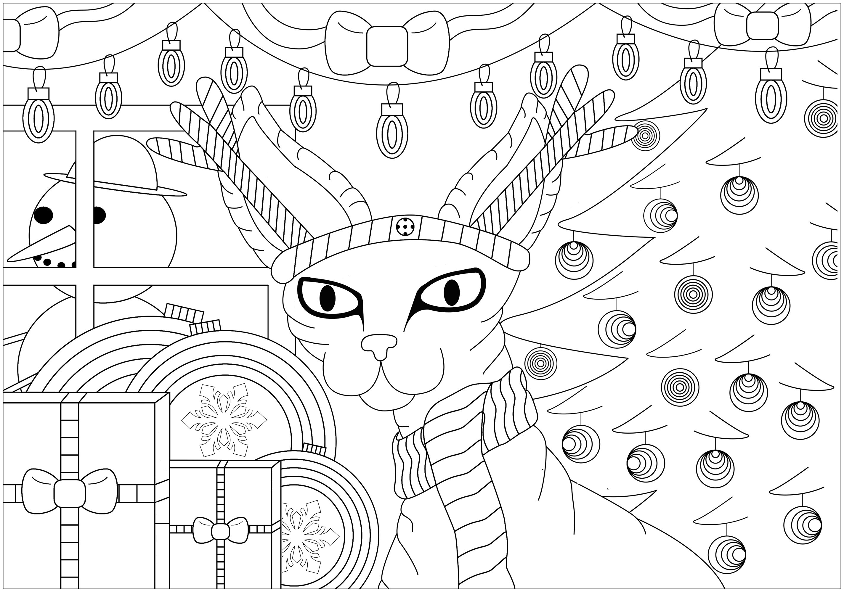 Christmas cat   Christmas Adult Coloring Pages