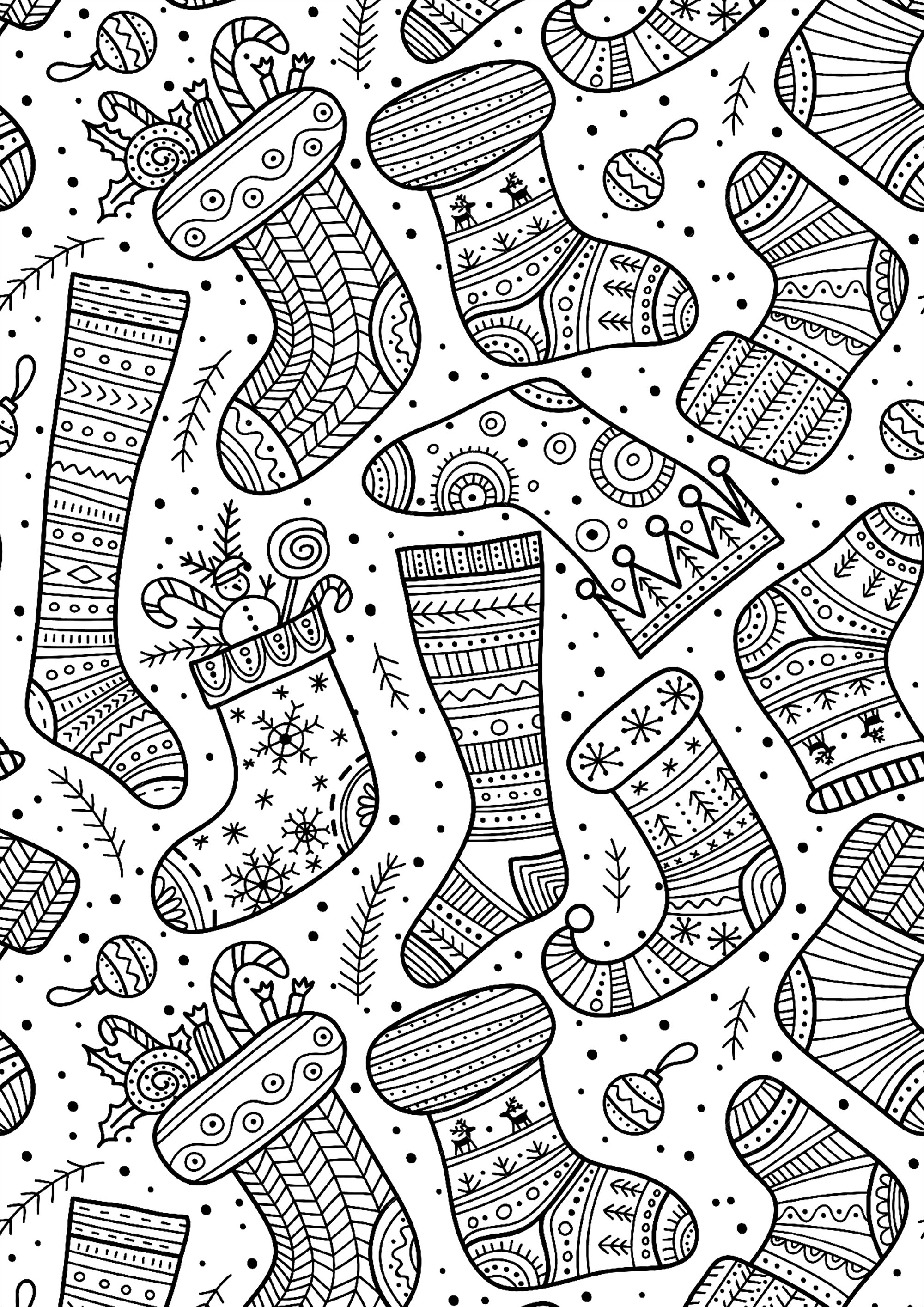 Coloring Page : Cute Christmas Socks Printable Coloring Page for adults : Cute Christmas Socks