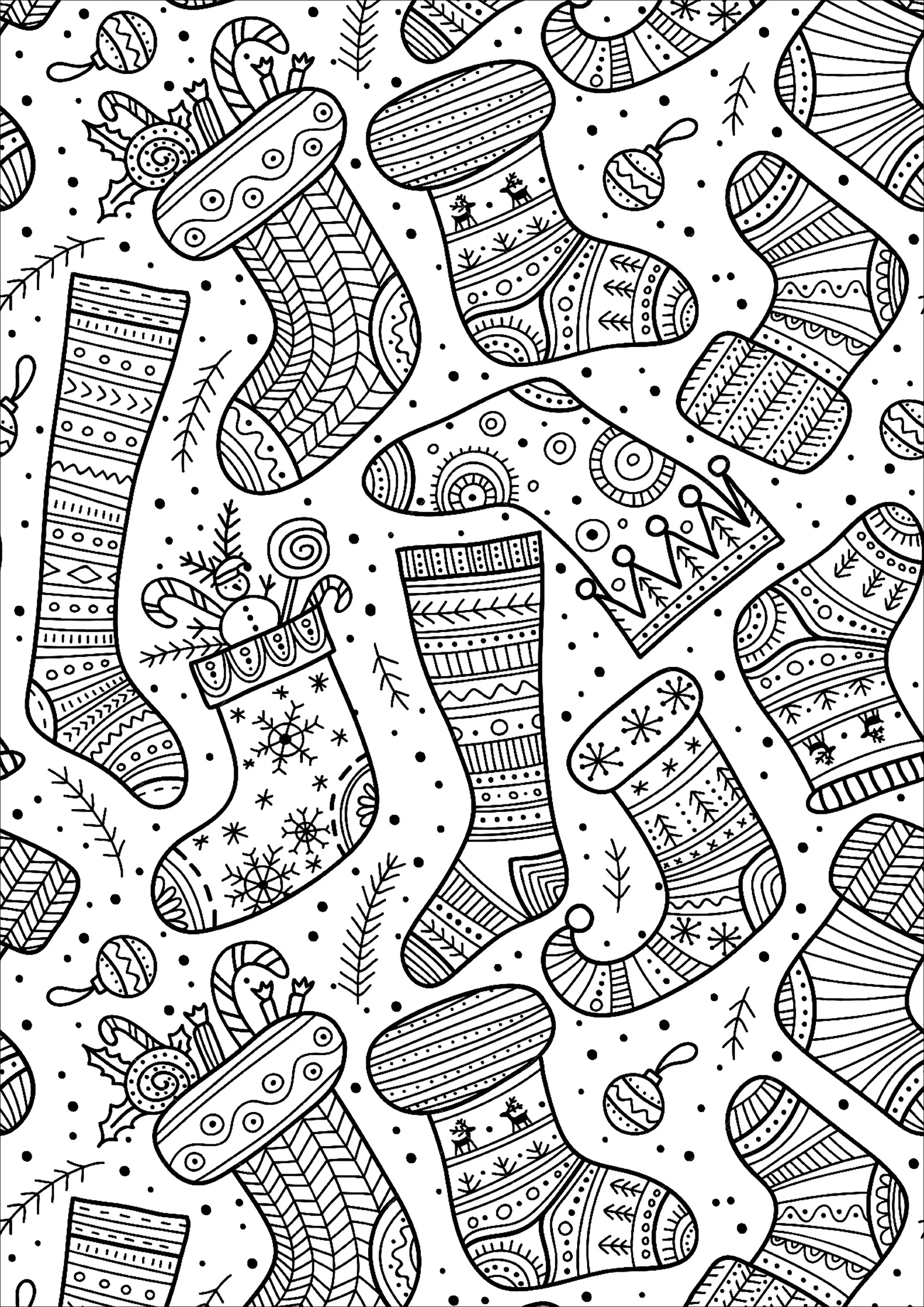 Cute Christmas Socks (Printable Coloring Page for adults)