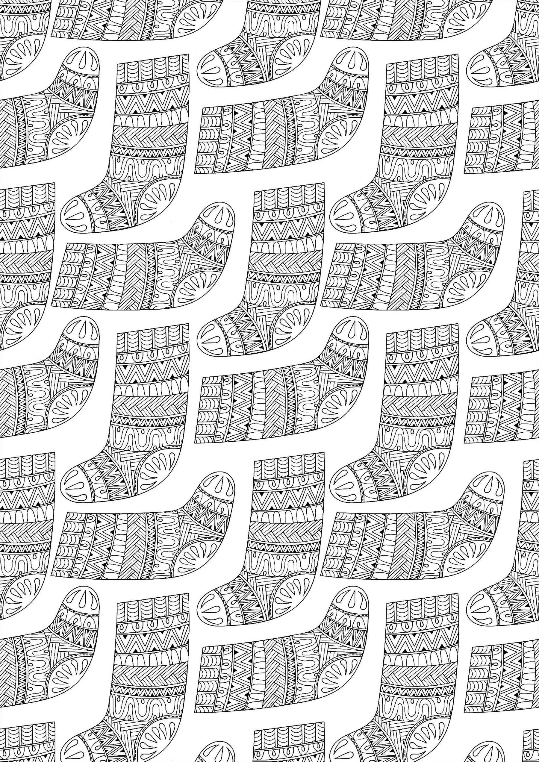 Christmas socks with intricate patterns (Printable Coloring Page for adults)