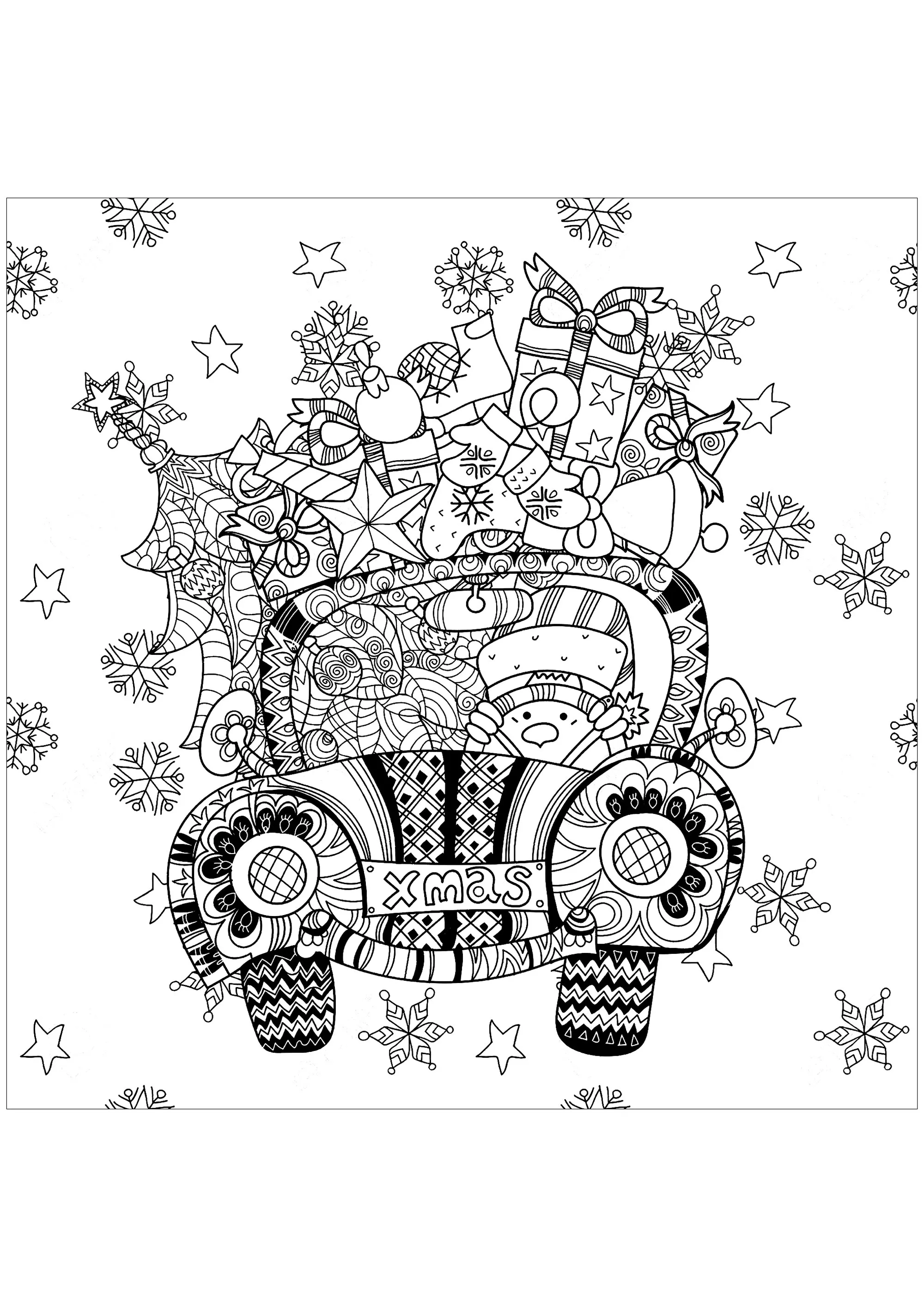 Car full of Christmas presents (Printable Images tagged "car" Coloring Page for adults)