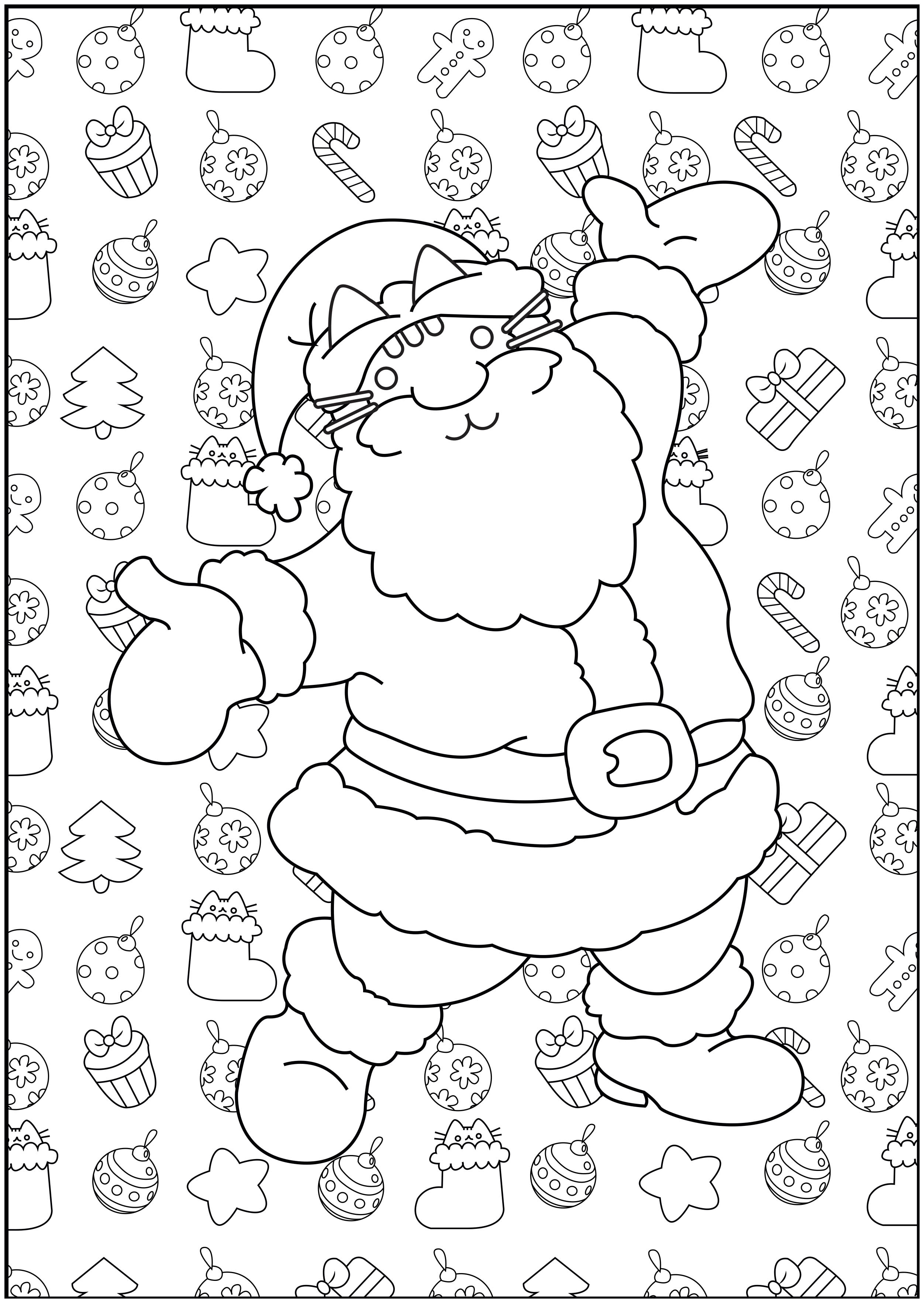 Pusheen de noel - Christmas Adult Coloring Pages