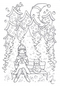 Chibi Girls Christmas Coloring Pages V4 Graphic by Kollay · Creative Fabrica