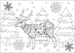 Christmas reindeer with pretty motifs (Coloring Page)