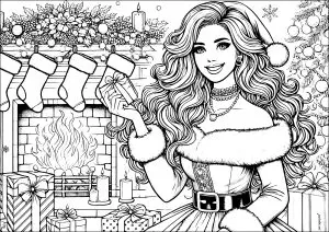 Woman dressed as Mrs. Claus, with gifts