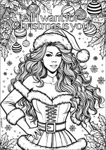 Mariah Carey as Mrs. Claus (Christmas Coloring Page)