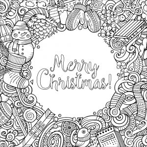 Merry christmas doodles with text (Coloring Page)