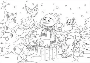 Snowmen and their forest friends
