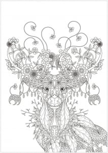 Deer with Flower patterns (Christmas Coloring Page)