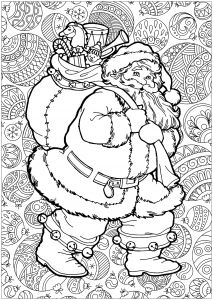 Santa Claus with background (Christmas Coloring Page)