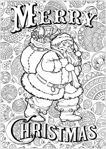 Coloring santa claus with text and background