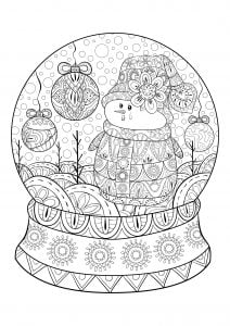 Snowman in a snow globe (Christmas Coloring Page)