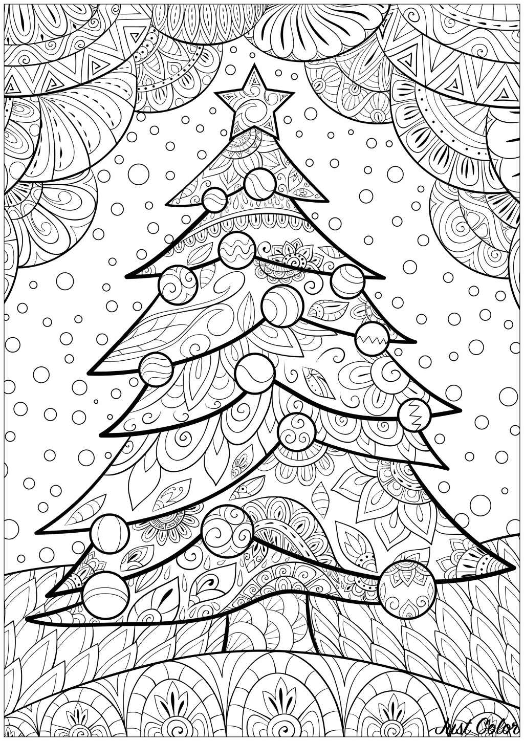 Majestic Christmas tree, with intricately patterned background