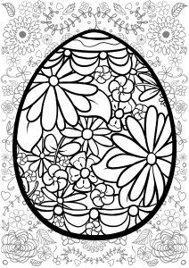 Coloring easter egg with flowers with flowered background