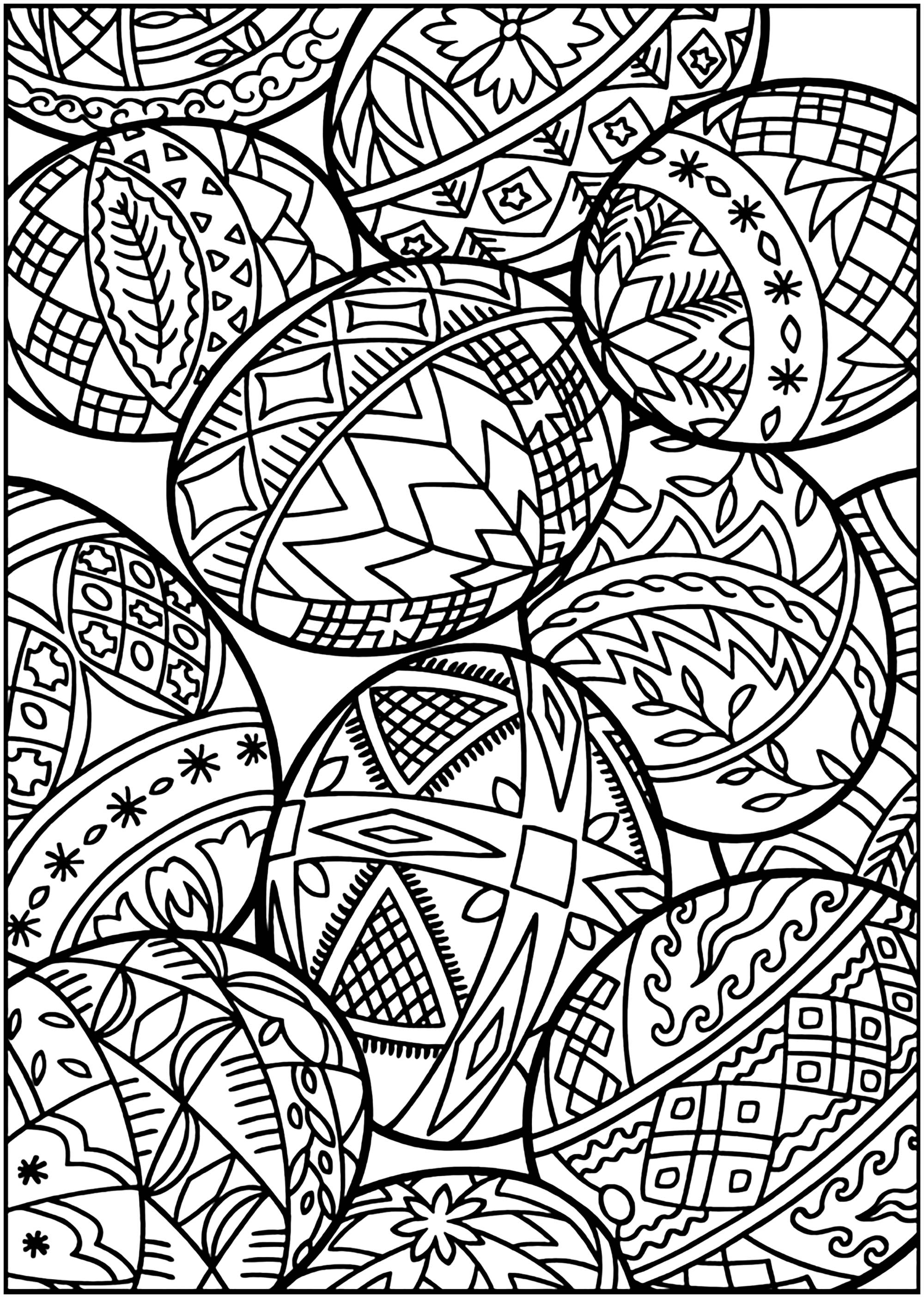 Easter eggs to print and color with various patterns, Artist : Dover Publications   Source : doverpublications